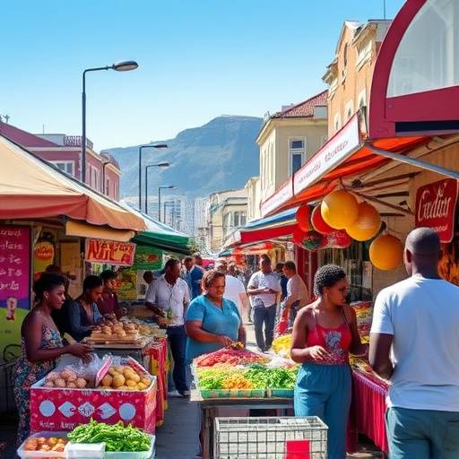 A bustling street food market in Cape Town, South Africa