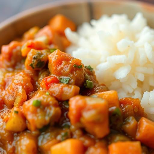 Chakalaka, a spicy vegetable relish served in a bowl, alongside pap (maize porridge).