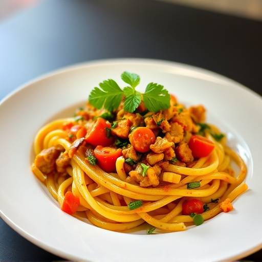 Chakalaka Pasta - pasta tossed with a spicy chakalaka relish