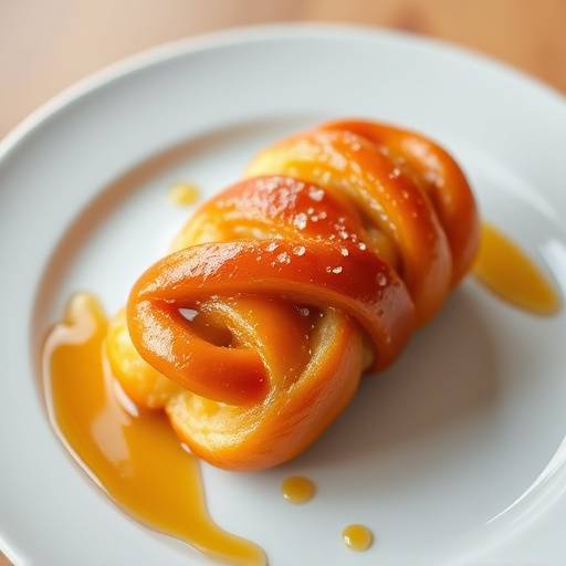 Koeksisters, braided dough pastries deep-fried and soaked in syrup, arranged on a plate, glistening.