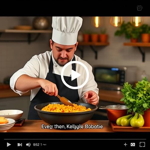 Screenshot of a video player with closed captions enabled, showing a South African chef demonstrating how to make bobotie.